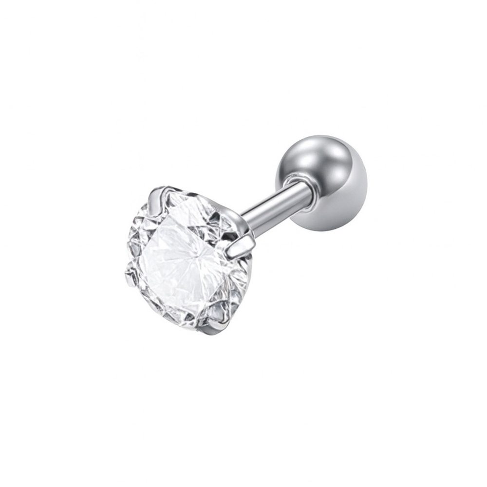 16G 6mm CZ Flat Back Stud – Stainless Steel Hypoallergenic Cartilage Earring